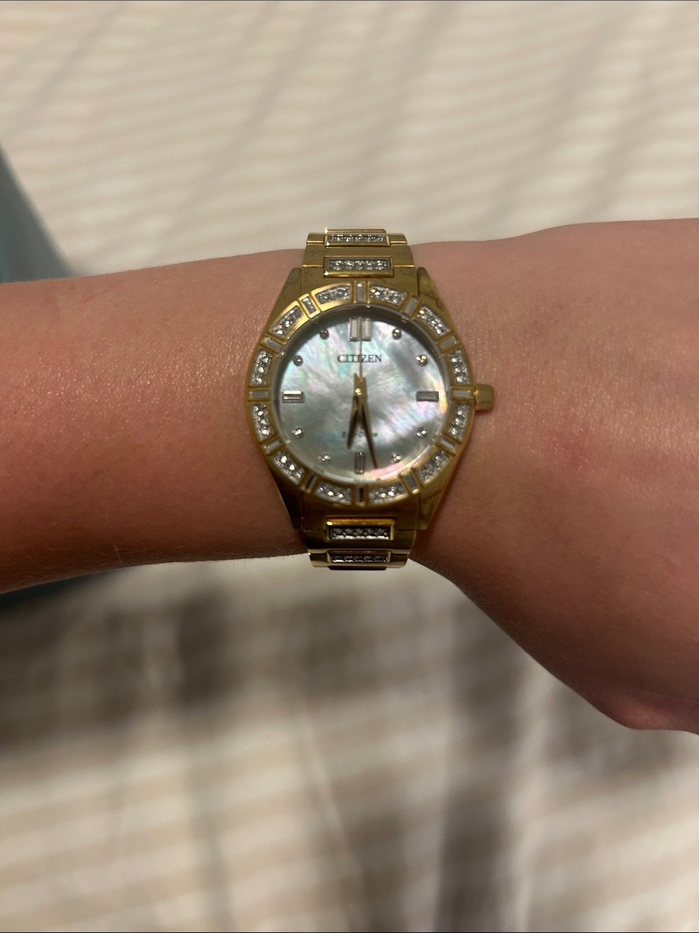 Citizen Gold-Tone Women's Watch with Mother-of-Pearl Dial and Crystals
